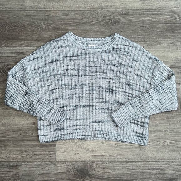 LUCKY BRAND Ribbed Knit Sweater Womens Large Multi Gray Striped Western Boho - Picture 1 of 9